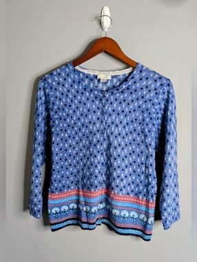 Garnet Hill Merino Wool Cardigan Sweater Blue M Medium